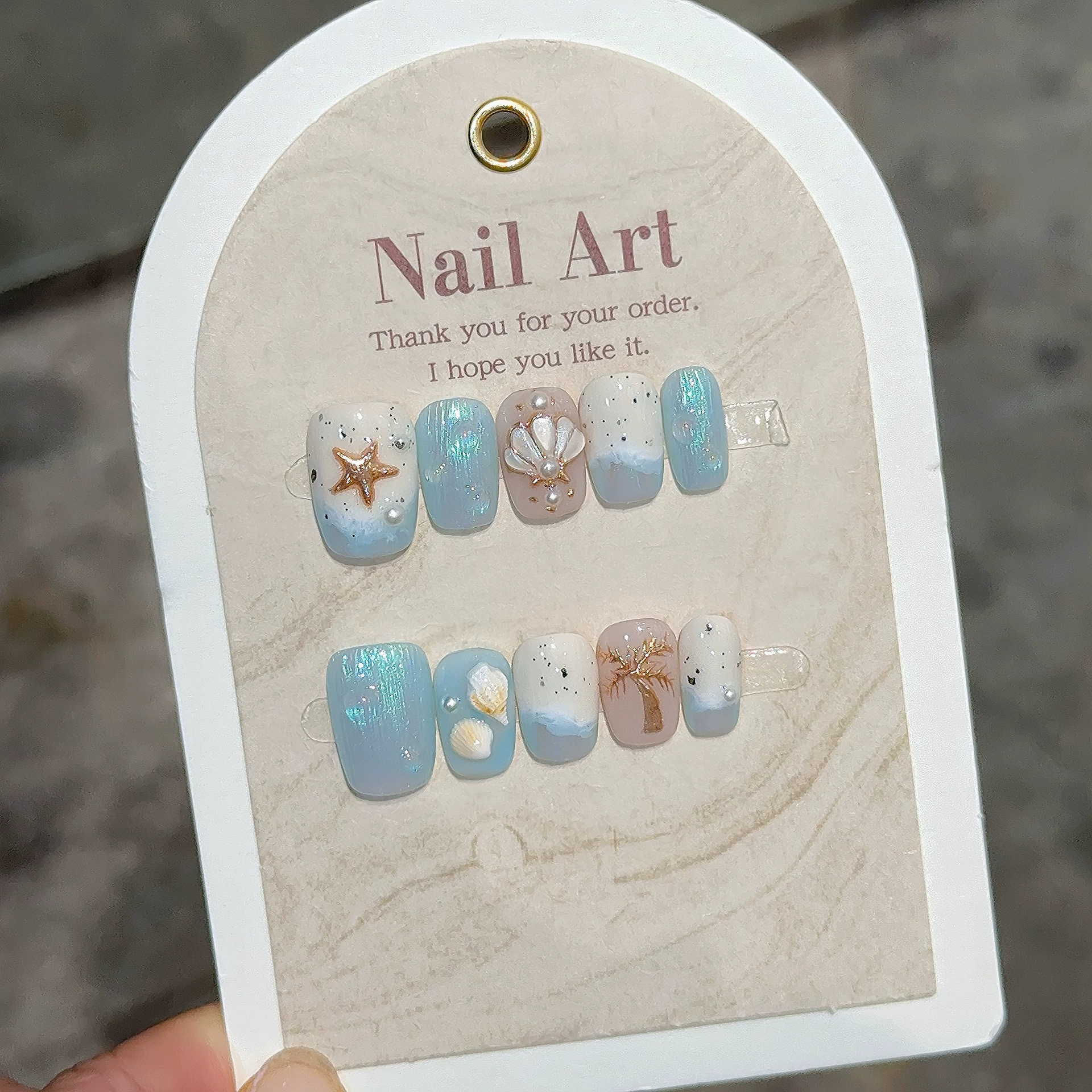 Nail Art Xs - 10Pcs Blue Handmade Press on Nails
