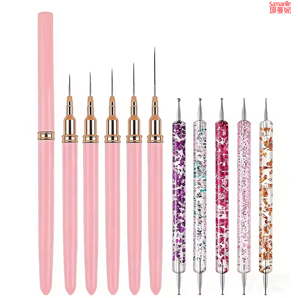 Nail Gel Polish Set - Dual-ended Acrylic Nail Art Brushes Set