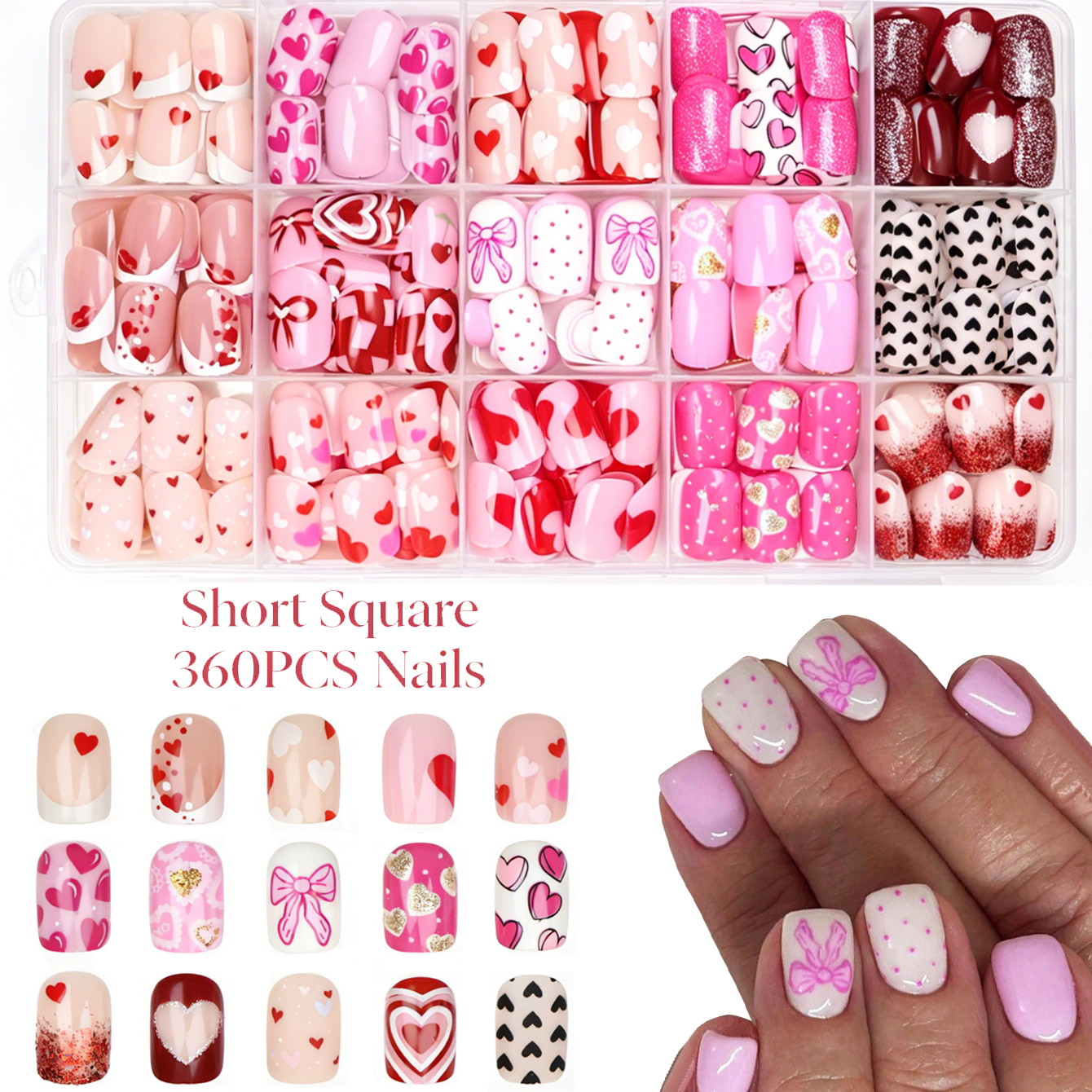 Nail Art Gliter - 360PCS Short Square Press On Nails