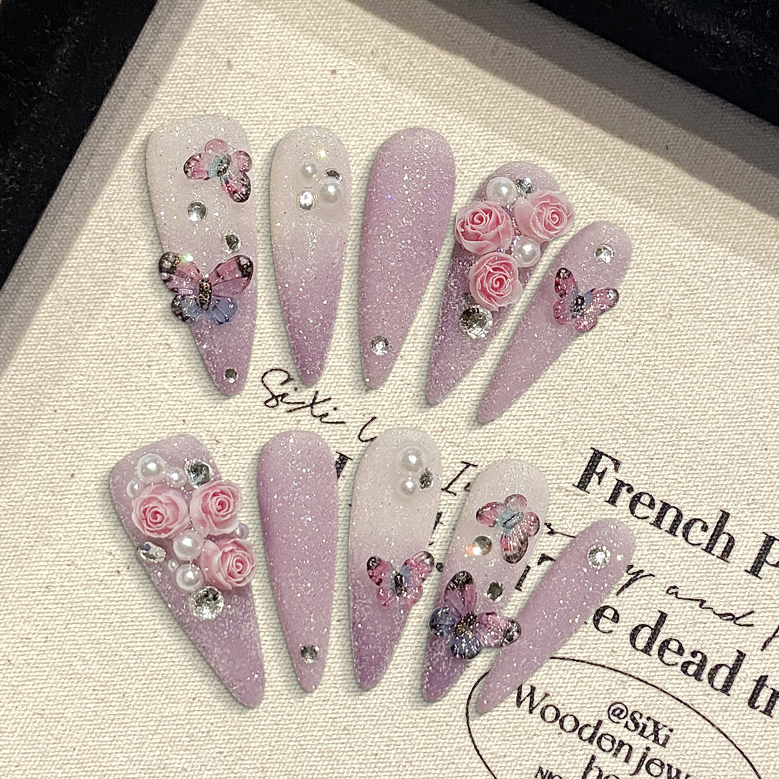 Nail Art Gliter - 10pcs Long Stiletto Handmade Fake Nails