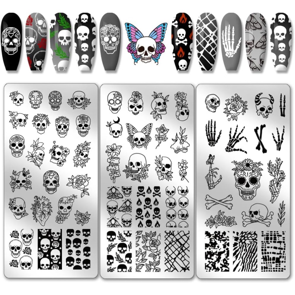 Nail Art Gothic - 3pcs Gothic Skull Nail Stamper 58