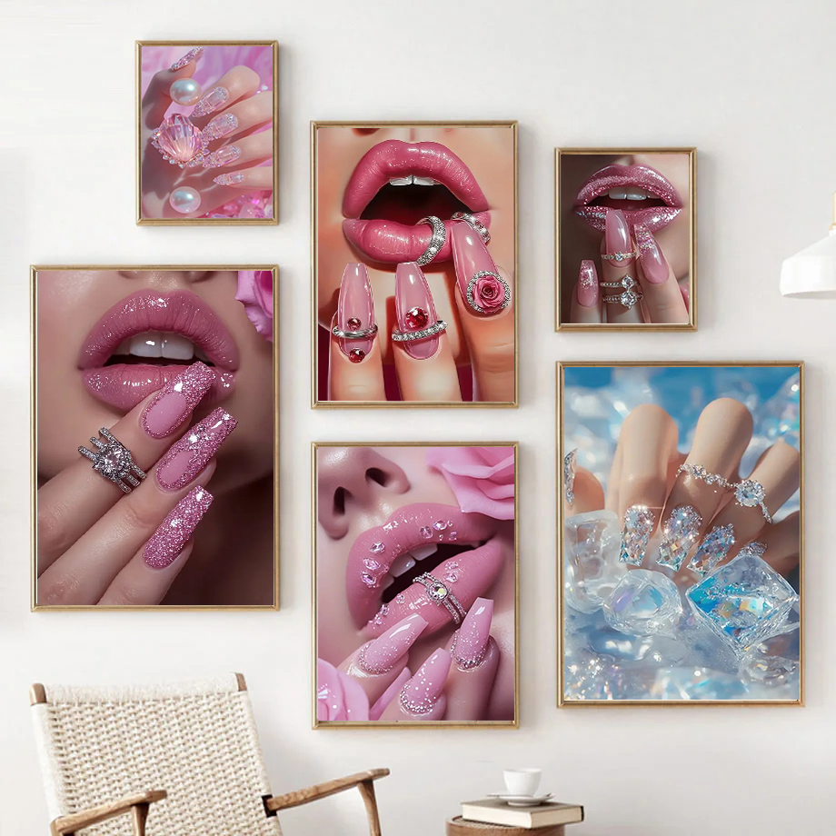 Nail Art Pink - 1PC frameless decorative art print,Chic Pink