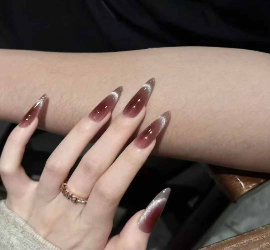 10pcs Long Almond-Shaped Wine  - Nail Art Xs reseña y precio