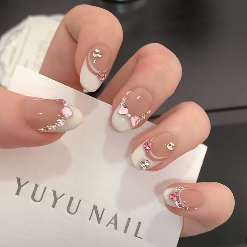 10Pcs White French Pink Heart  - Nail Art Pink reseña y precio