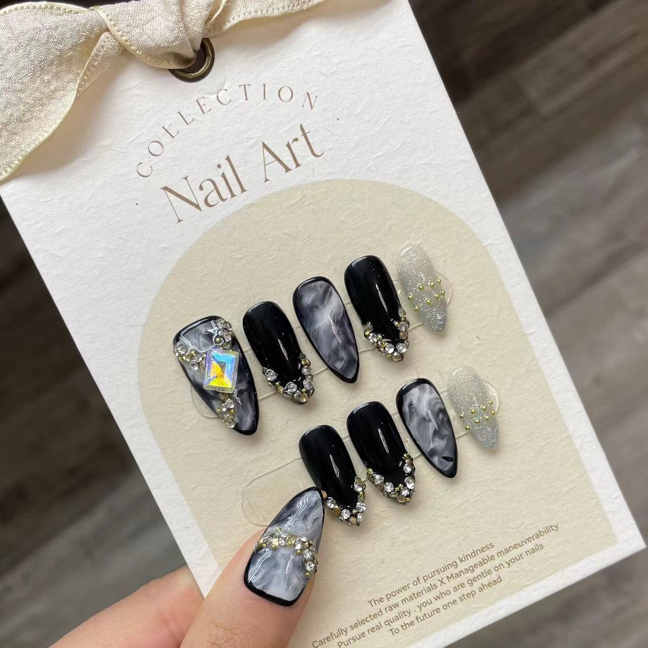 Handmade Press on Nails Black  - Nail Art Pink reseña y precio