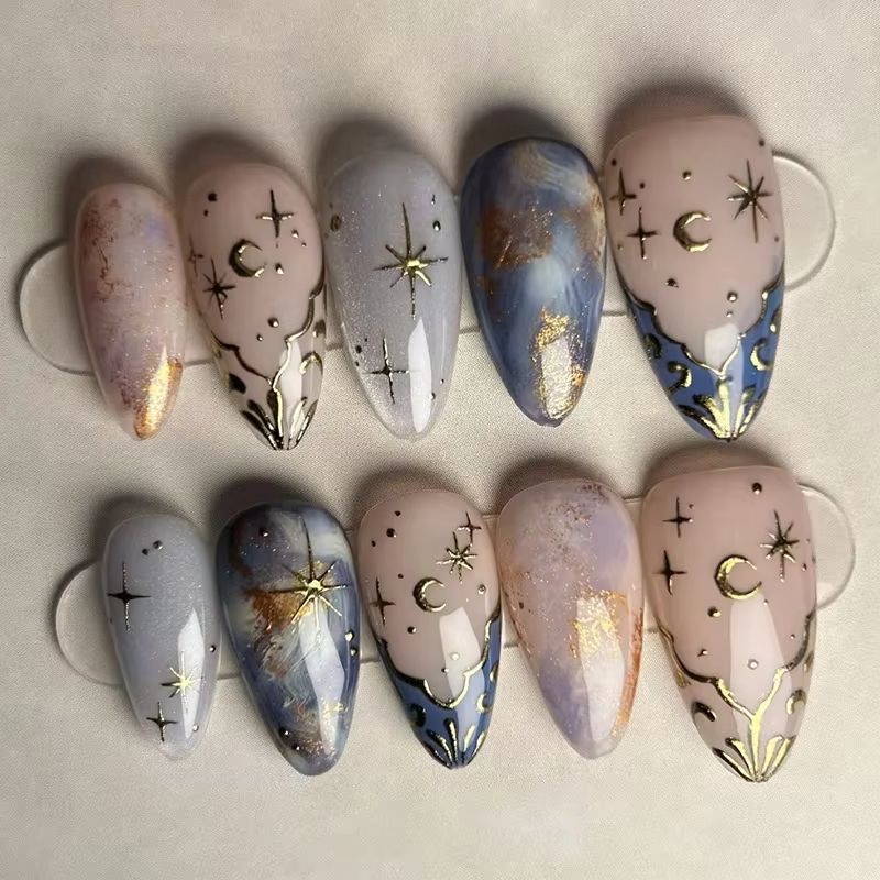 24Pcs Short Almond Nails Set F - Nail Art Gliter reseña y precio