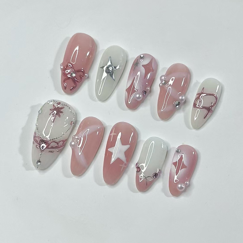 24Pcs Short Almond Nails Set F - Nail Art Gliter reseña y precio