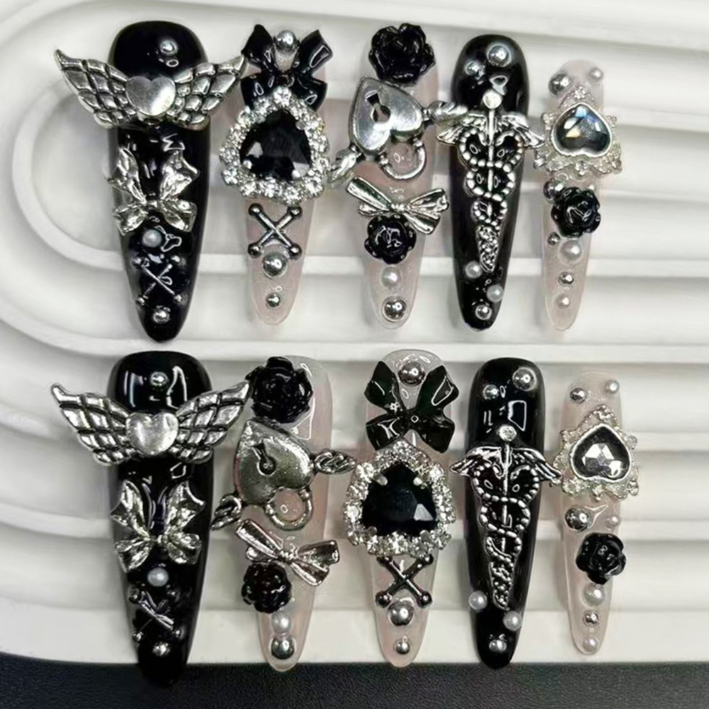 10PCS Jirai Y2K Black Pink Lon - Nail Art Pink reseña y precio