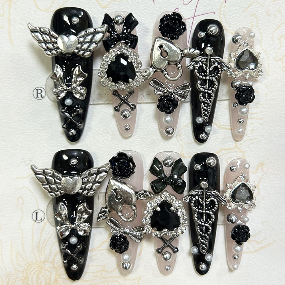 10PCS Jirai Y2K Black Pink Lon - Nail Art Pink reseña y precio