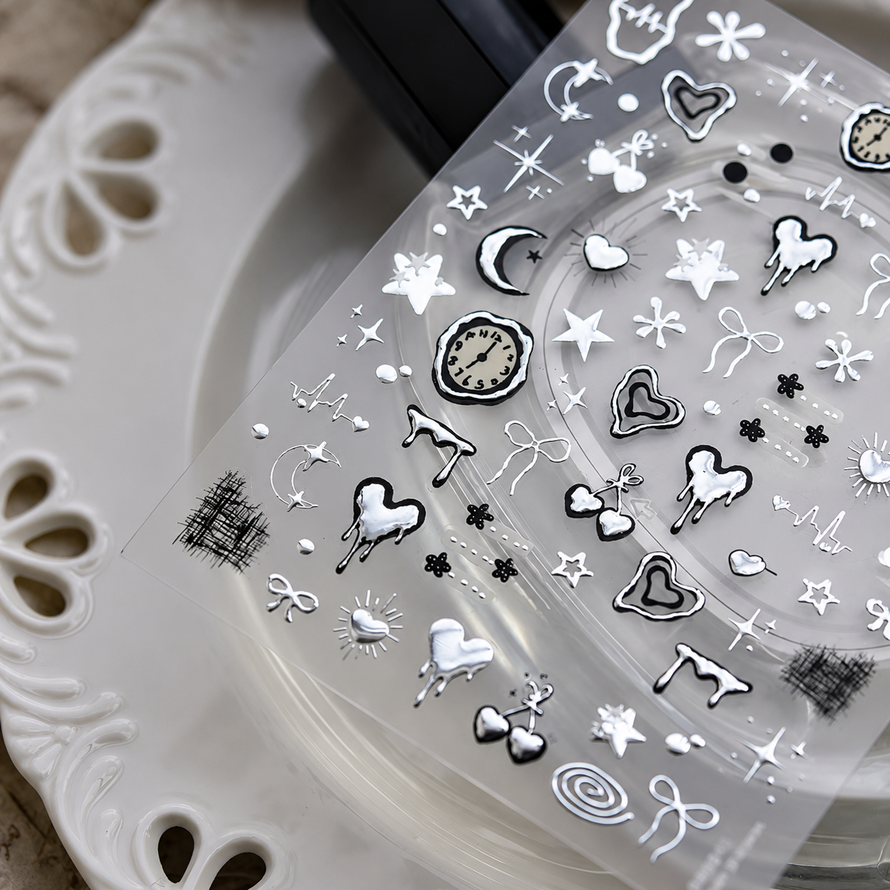 3D Metallic Silver Black Gothi - Nail Art Gothic reseña y precio