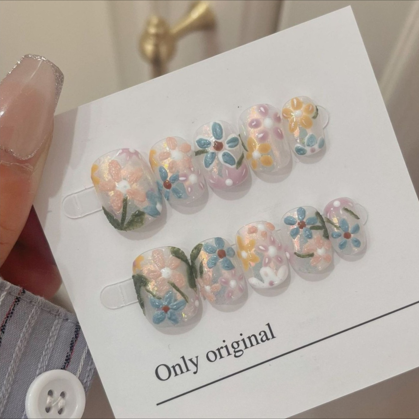 10Pcs Short Handmade Press On  - Nail Art Pink reseña y precio