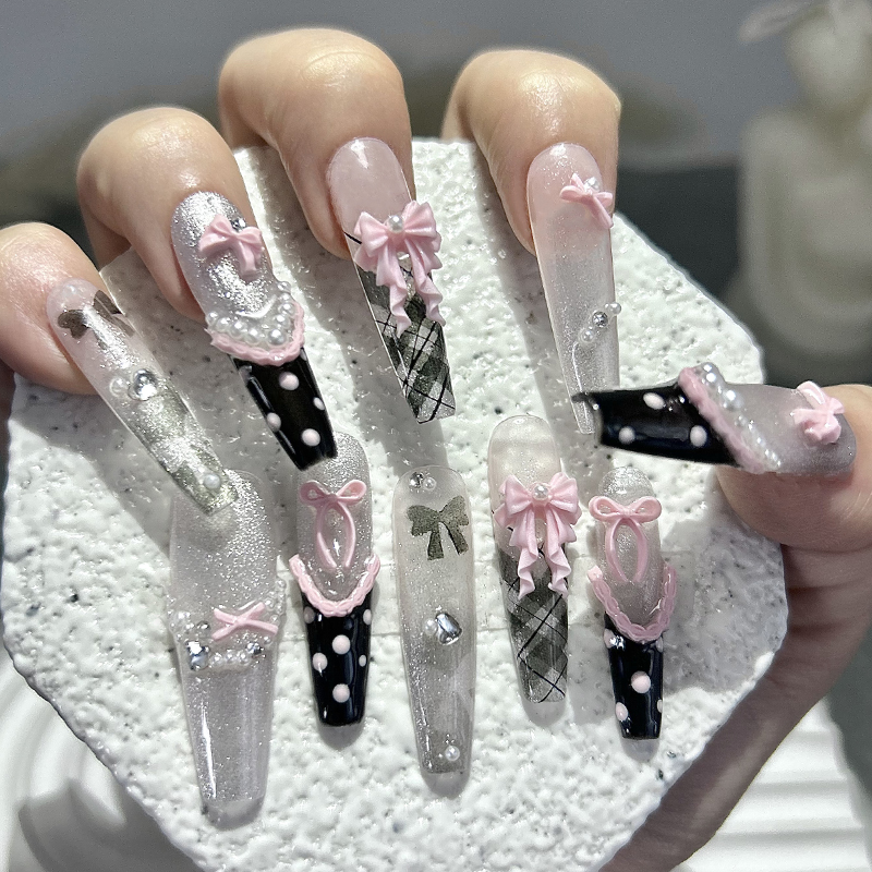10PCS Y2K Black Pink French Ha - Nail Art Gliter reseña y precio