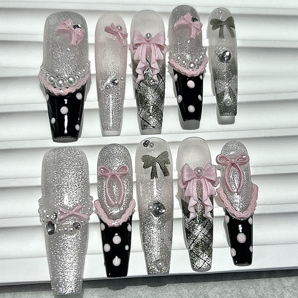 10PCS Y2K Black Pink French Ha - Nail Art Gliter reseña y precio