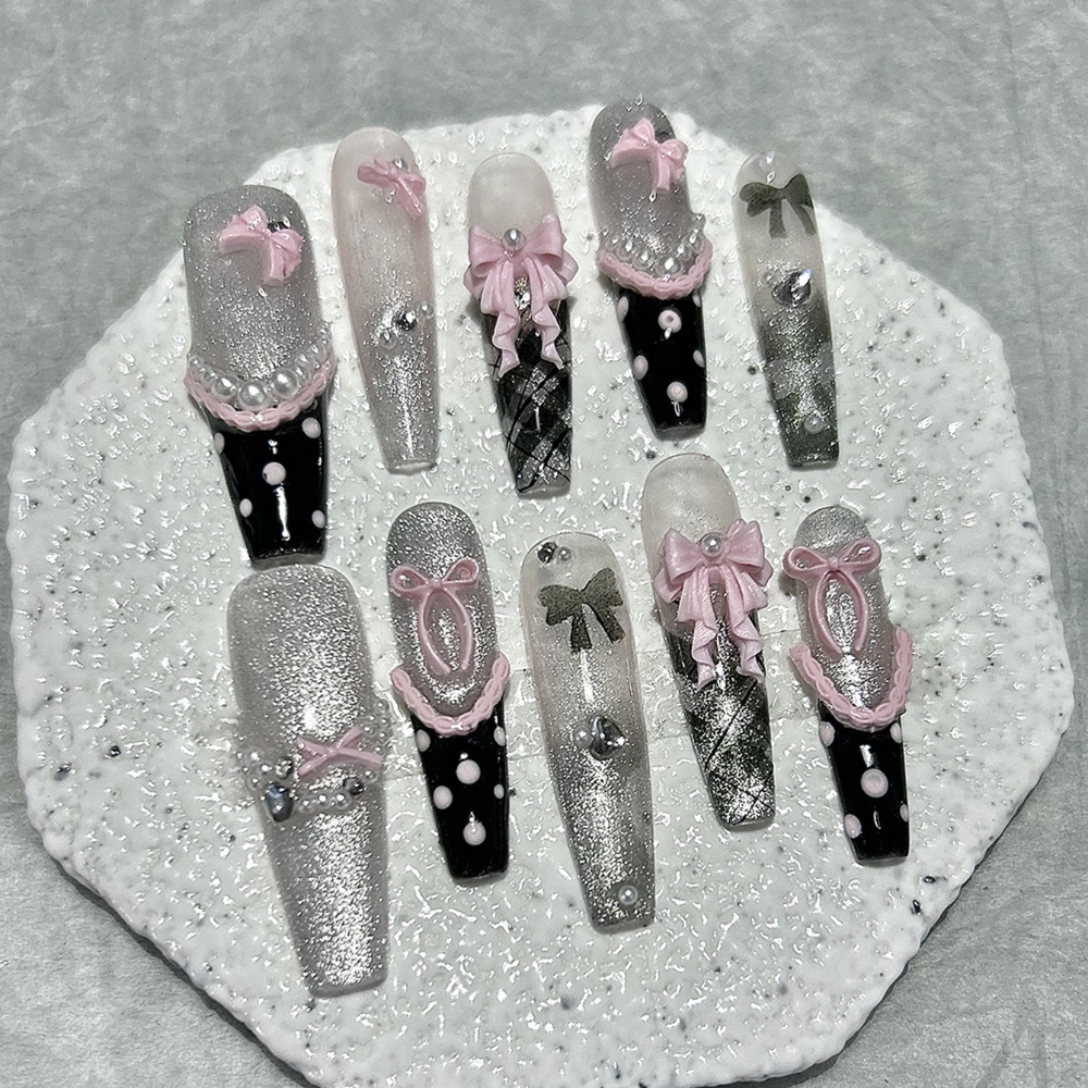 10PCS Y2K Black Pink French Ha - Nail Art Gliter reseña y precio