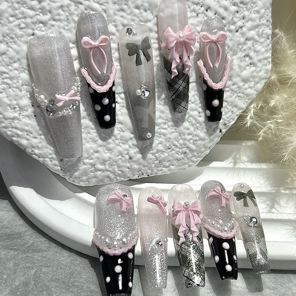 10PCS Y2K Black Pink French Ha - Nail Art Gliter reseña y precio