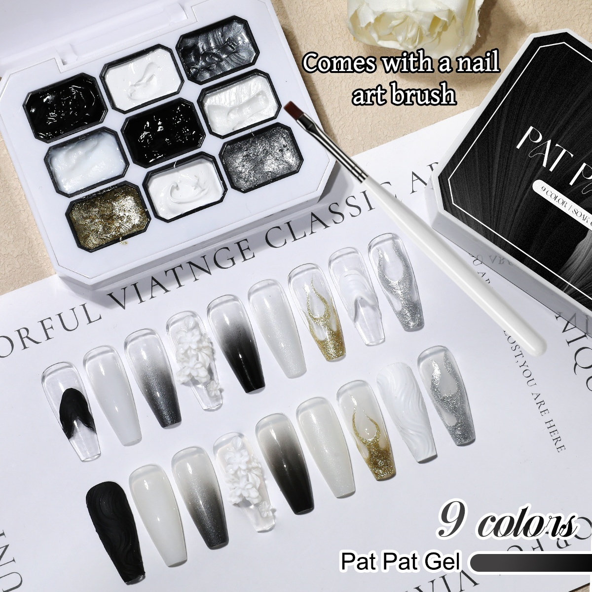 1 Set of Black and White Solid - Nail Gel Polish Set reseña y precio