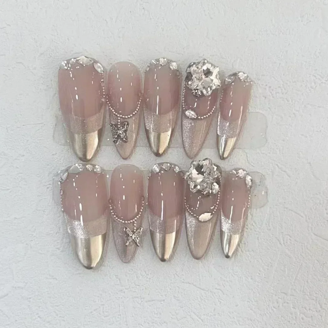 10Pcs Handmade Press on Nails  - Nail Art Pink reseña y precio