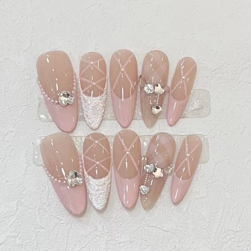 10Pcs Handmade Press on Nails  - Nail Art Pink reseña y precio