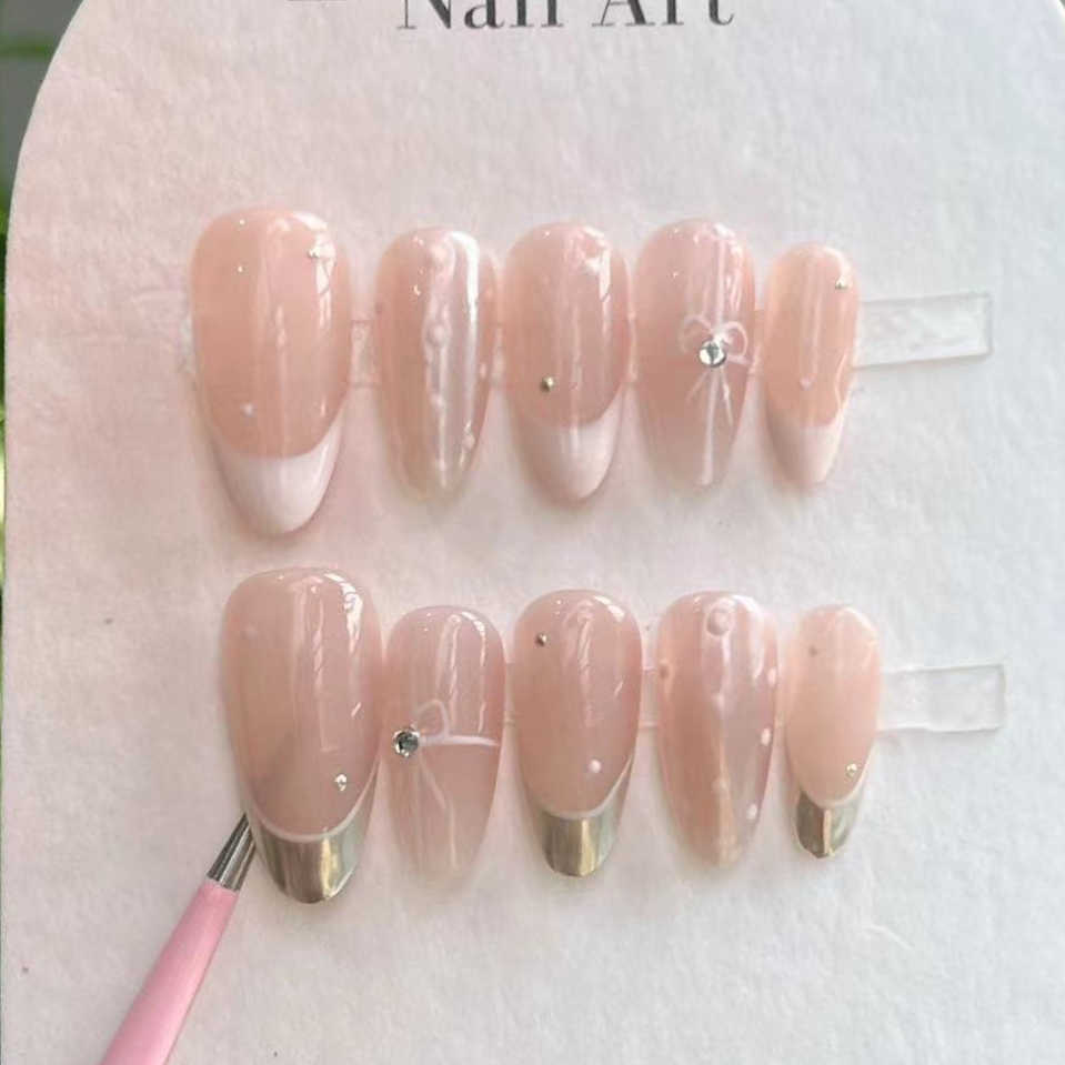 10Pcs Handmade Press on Nails  - Nail Art Pink reseña y precio