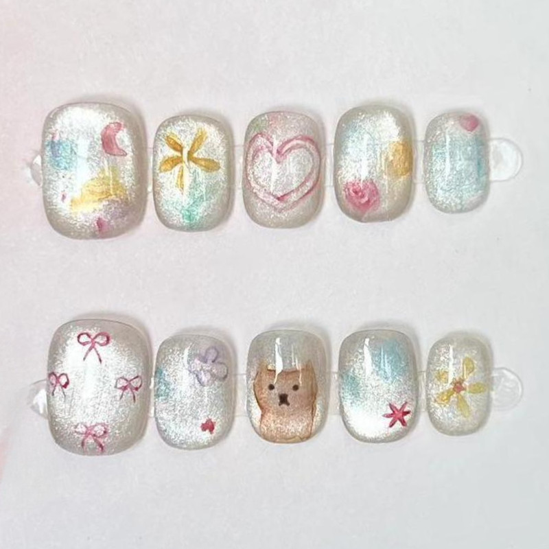 10Pcs Cute Short Round Handmad - Nail Art Gliter reseña y precio