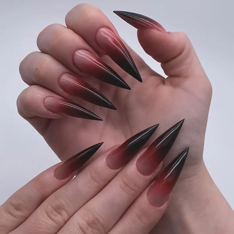 24pcs Glossy Black Fake Nails  - Nail Art Full Color reseña y precio