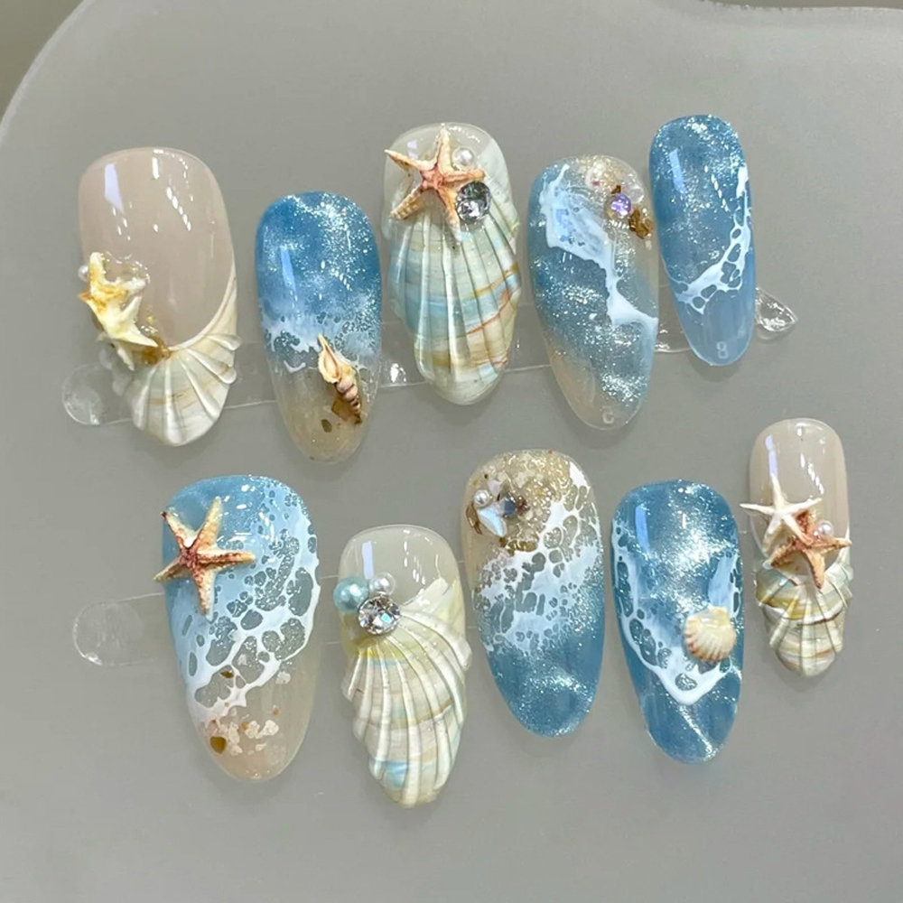 10pcs Ocean Wave Beach Press O - Nail Art Xs reseña y precio