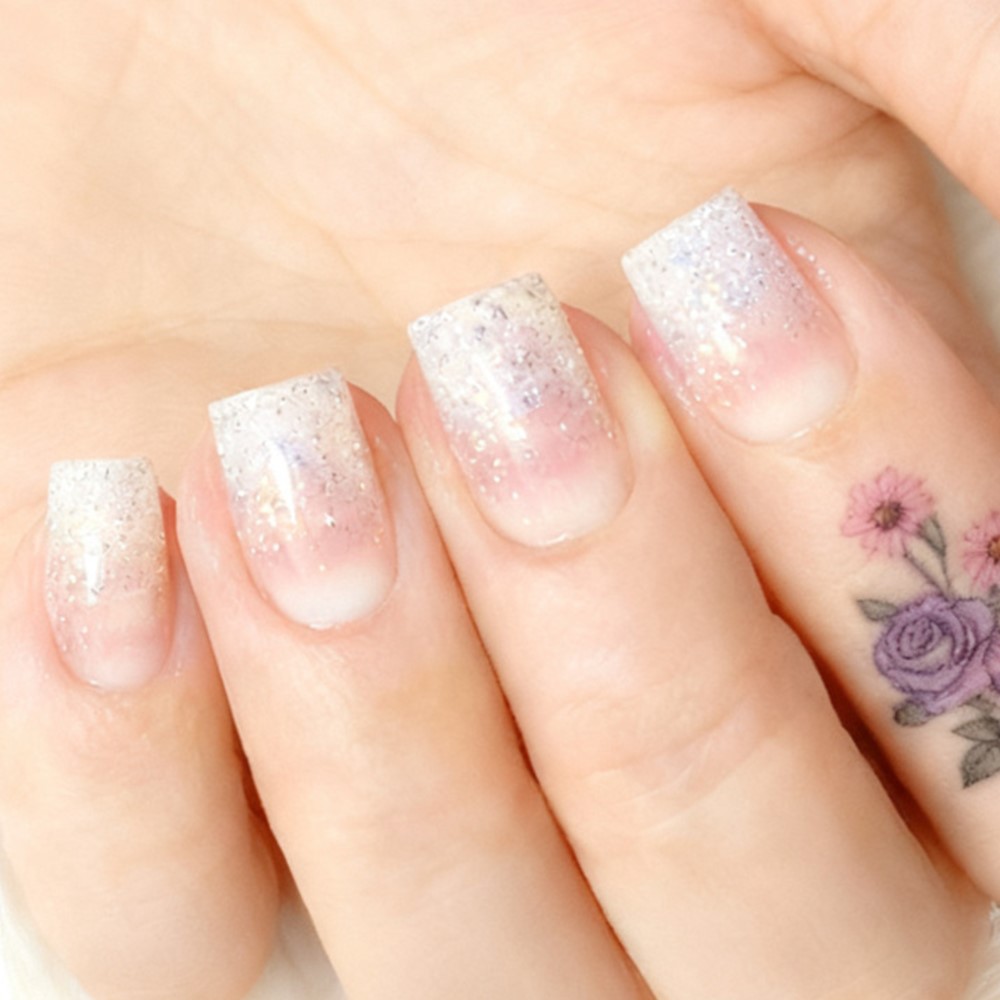 Glitter Short Fake Nail Tips W - Nail Art Natural Pink reseña y precio