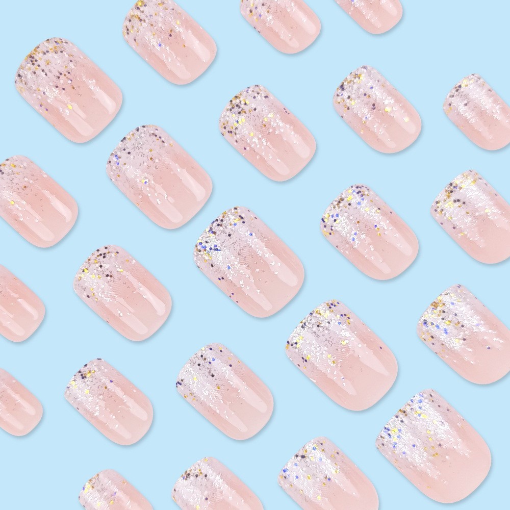 Glitter Short Fake Nail Tips W - Nail Art Natural Pink reseña y precio