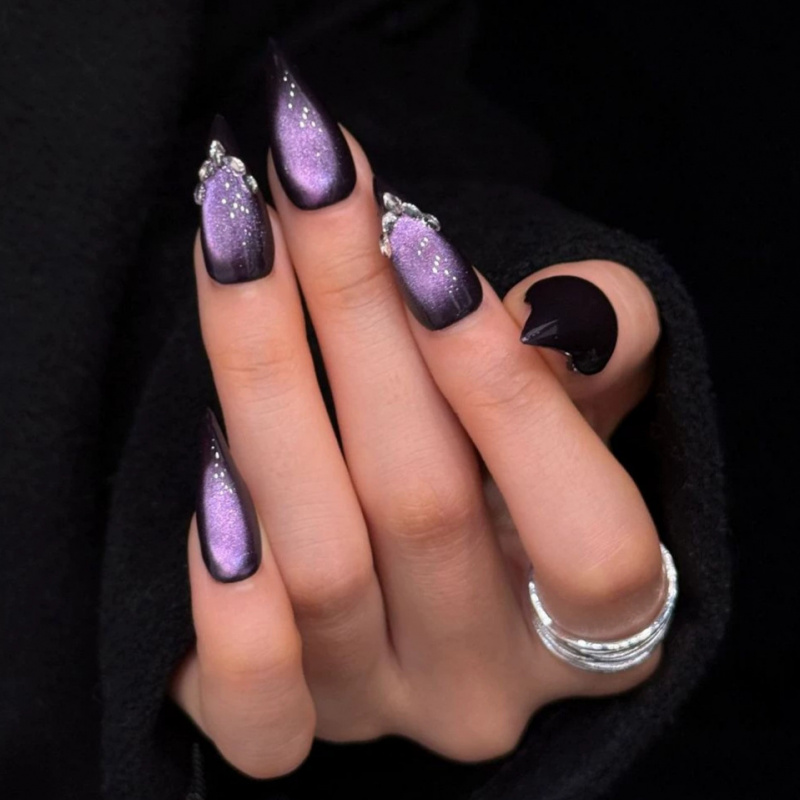 Curved Long Stiletto Dark Purp - Nail Art Gothic reseña y precio