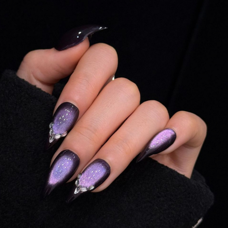 Curved Long Stiletto Dark Purp - Nail Art Gothic reseña y precio