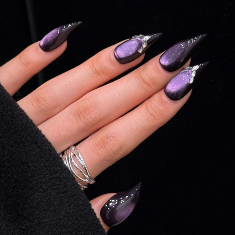 Curved Long Stiletto Dark Purp - Nail Art Gothic reseña y precio