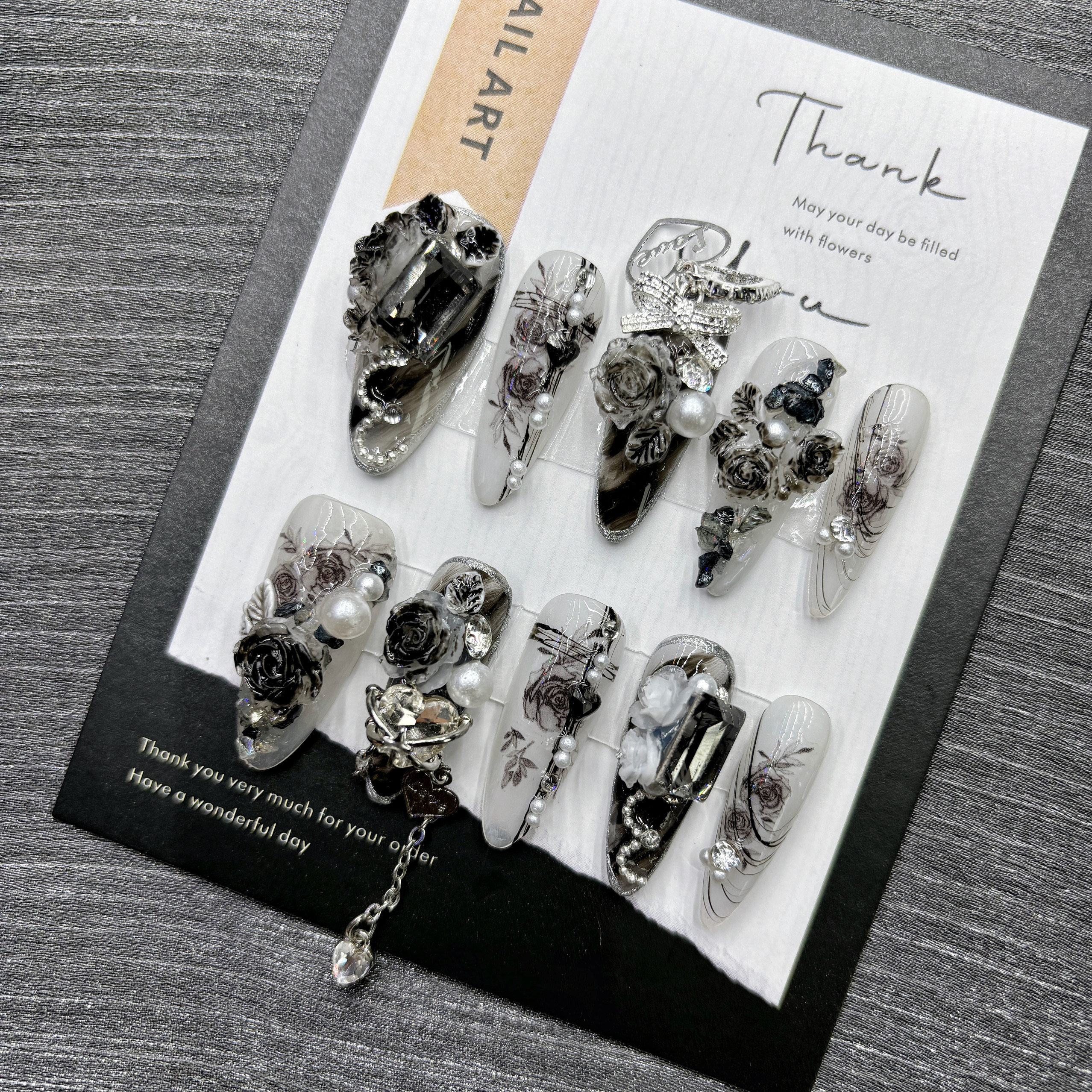 Gothic Black Rose Press On Nai - Nail Art Gothic reseña y precio