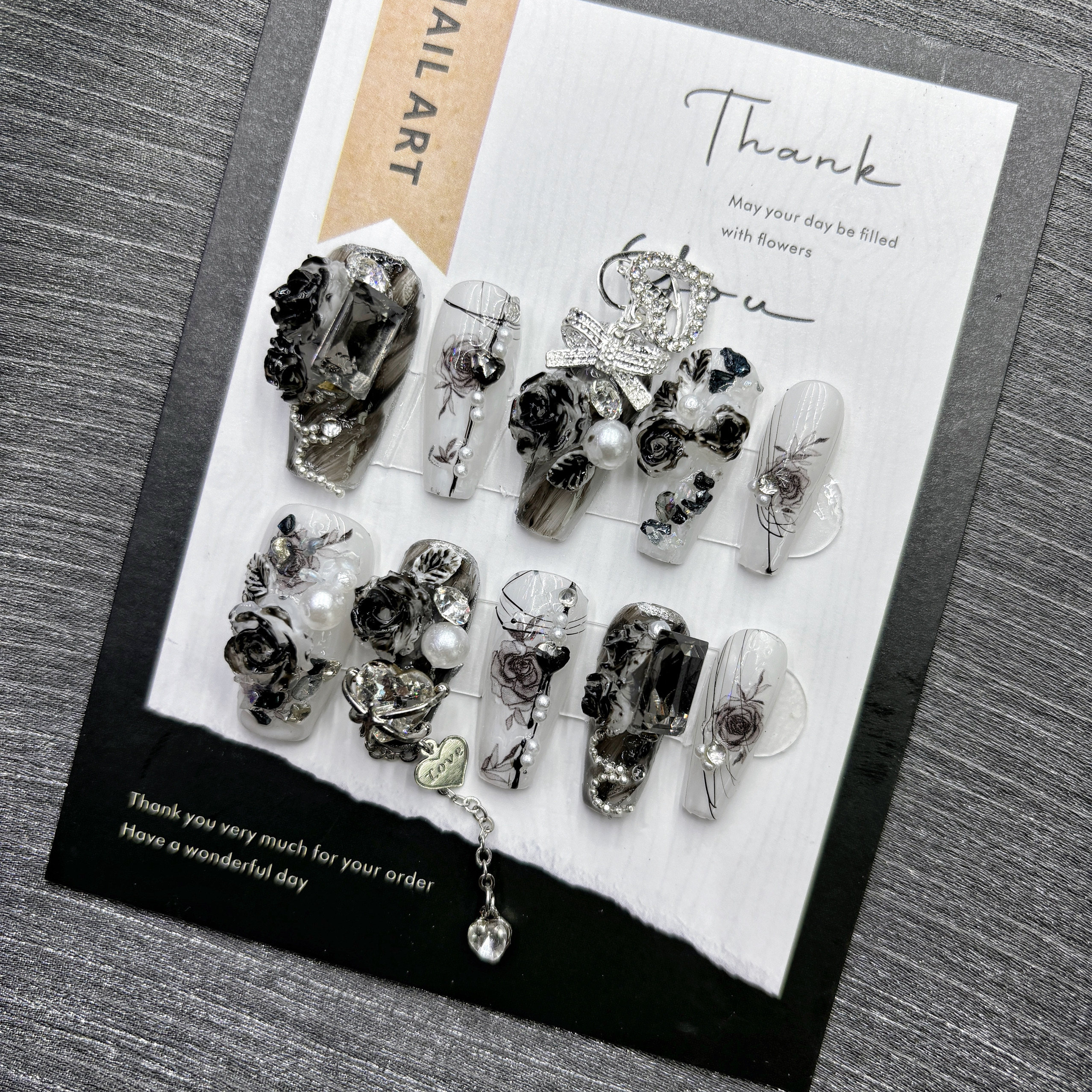 Gothic Black Rose Press On Nai - Nail Art Gothic reseña y precio